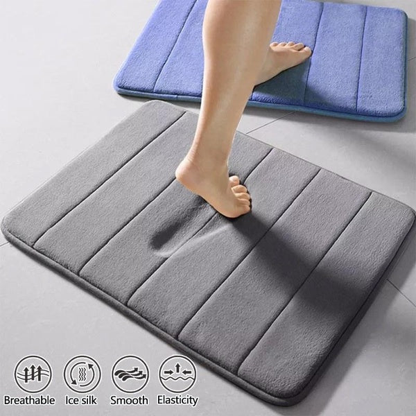 Home Bath Mat Flannel Bathroom Carpet Water Absorption Non-slip Memory Foam Absorbent Washable Rug Toilet Floor Mat