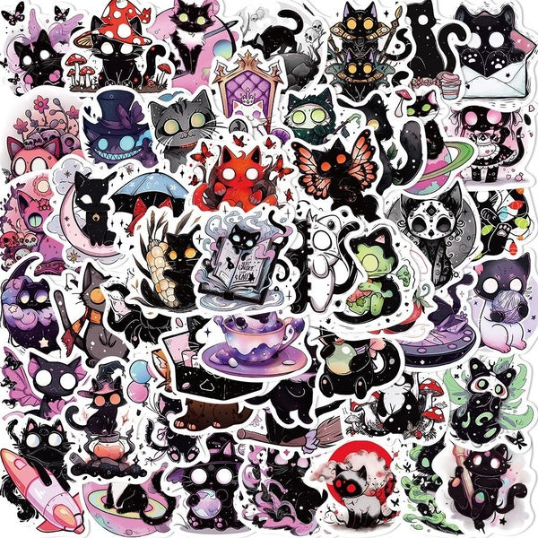 10-50Pcs Cartoon Frightened Cat Stickers Black Panicked Cat Graffiti Stickers for DIY Luggage Laptop Skateboard Motorcycle Bicycle Stickers
