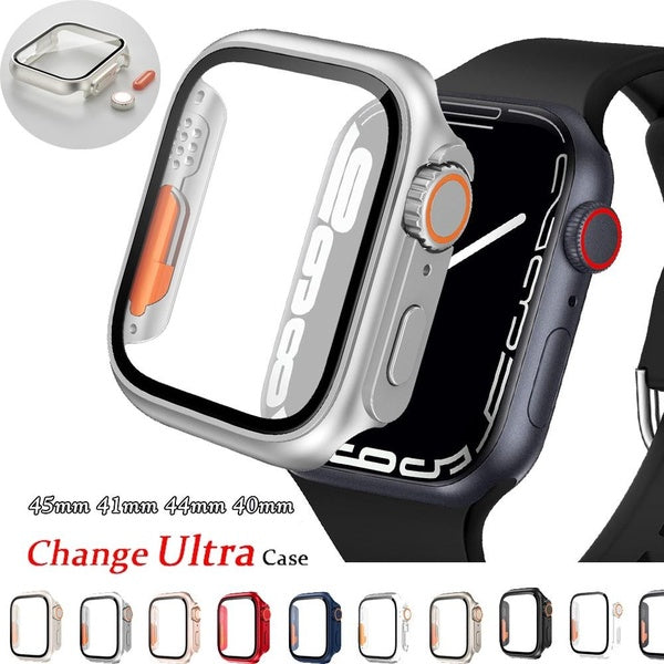Watch Protective Case Upgrade To Apple Watch Ultra 49mm for Apple Watch 9 8 7 45mm 41mm Series SE 6 5 4 40mm 44mm Tempered Glass Screen Protector Cov