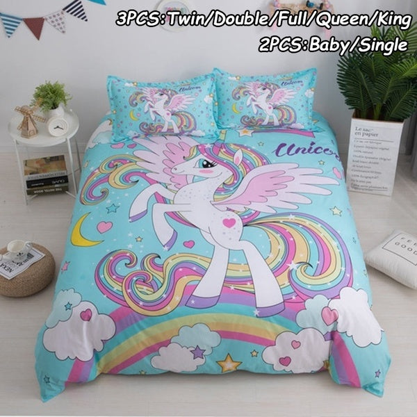 3D Colorful Unicorn Bedding Set Unicorn Duvet Cover Star Cartoon Bedding Set Pretty Unicorn Bedding Set Duvet Cover & Pillowcases Set Baby-Single-Twi