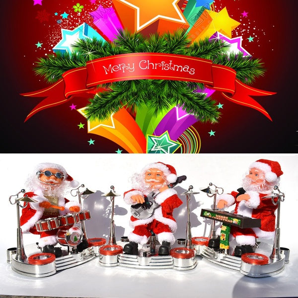Christmas Doll Electric Music Toys Xmas Kids Gift Santa Claus Playing Piano Drum Guitar Saxophone Music Dolls Happy Christmas New Year Party Decorati