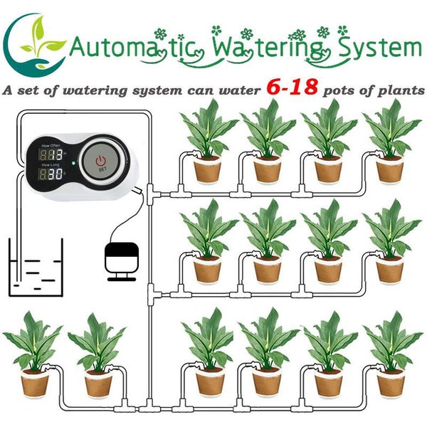 Intelligent Automatic Watering Device With Programmable Timer For Indoor Potted Plants Equipped With 5-10-15M Water Pipe Drip Irrigation Kit