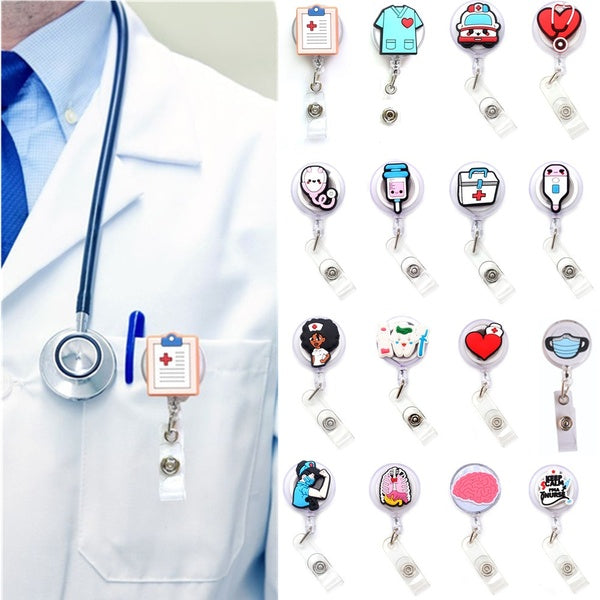 Nouveau 1 pièces facile rétractable médecins infirmières Badge bobine pince dessin animé coeur médecine médecin étudiants IC carte d'identité porte-B