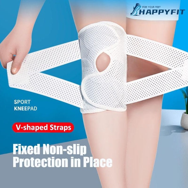 HAPPYFIT 1PC Compression Knee Support Brace with Side Stabilizers Breathable Adjustable Knee Pad for Knee Pain Arthritis Injury Recovery