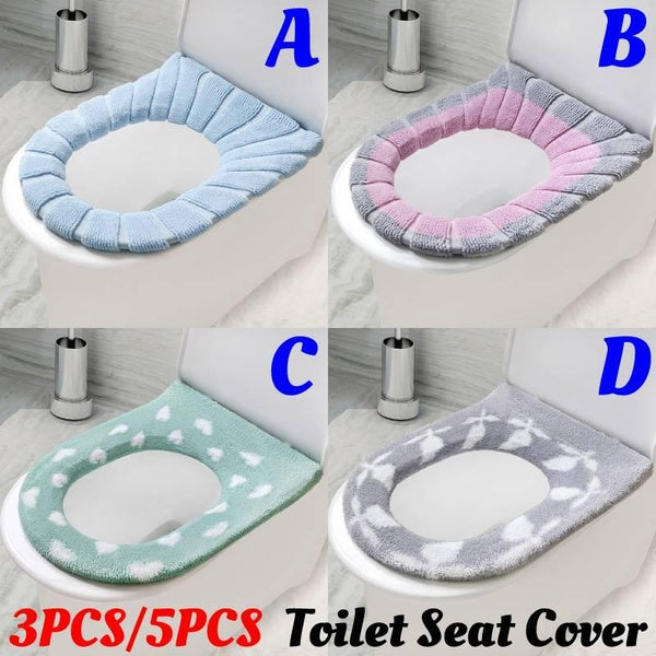 3pcs-5pcs Toilet Seat Cover, Bathroom Toilet Lid Seat Cover Closestool Mat Soft Thicker Warmer Stretchable Washable Toilet Seat Cover Pads Fits All T