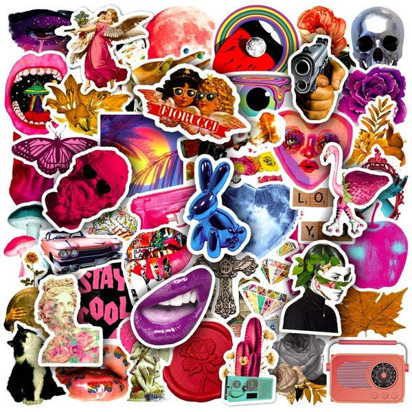10-50Pcs Vintage Pink Y2K Charm Stickers 2000s Aesthetic for Laptop Guitar Car Phone Graffiti Sticker Waterproof Decals
