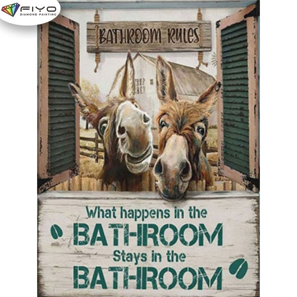 FIYO Donkeys DIY 5D Diamond Painting Full Drill with Number Kits Maison et Cuisine Mode Mosaïque Diamant Peinture Toile Décoration Murale Cadeau Arti