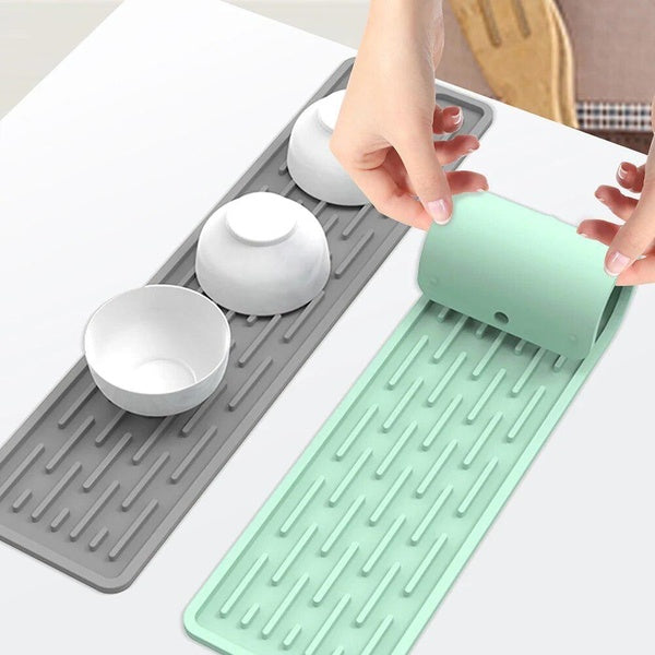 Silicone Countertop Mat Anti Slip Dinnerware Drain Tray Dish Drying Cushion Pad