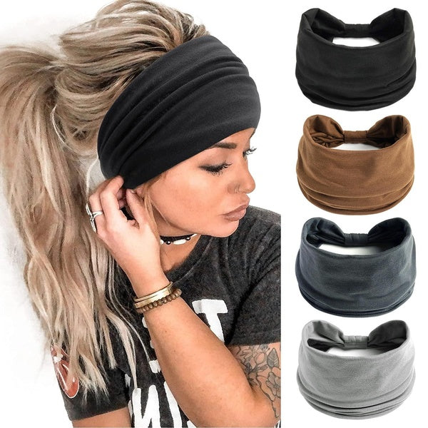 GoodComeAgain Wide Headbands for Women Stylish Head Wraps Boho Hairbands Sports Yoga Turban Cotton Non-Slip Bandana Hair Accessories Matron Inn