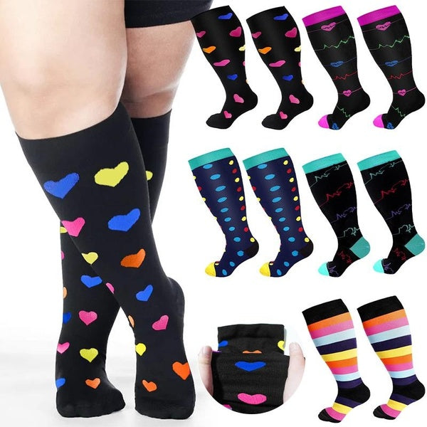 1 Pairs Plus Size Compression Socks Wide Calf For Women & Men 20-30 mmhg, Large Size Knee High Support Stockings, Plus Size Sports Socks