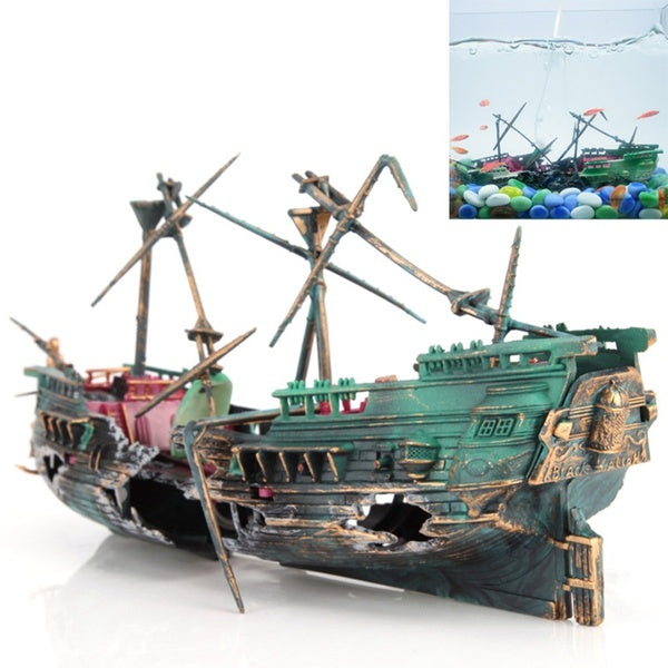 Décoration d'aquarium bateau cassé forme de bateau'séparé décor de réservoir de poissons coulé épave coulé décor à la maison