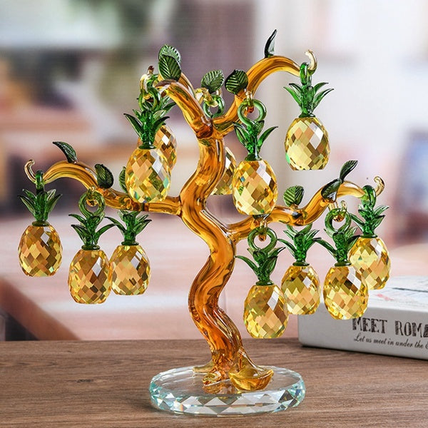 Crystal Pineapple Tree Lucky Feng Shui Wheel Wine Cabinet Bookshelf Living Room Decoration Ornaments Opening Wedding Gift Crafts