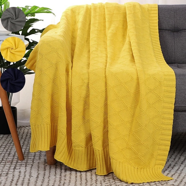 Battilo Knit Diamond Pattern Decorative Throw Blanket 50" by 60" Soft Cozy for Sofa Couch Bed Shawl Outdoor