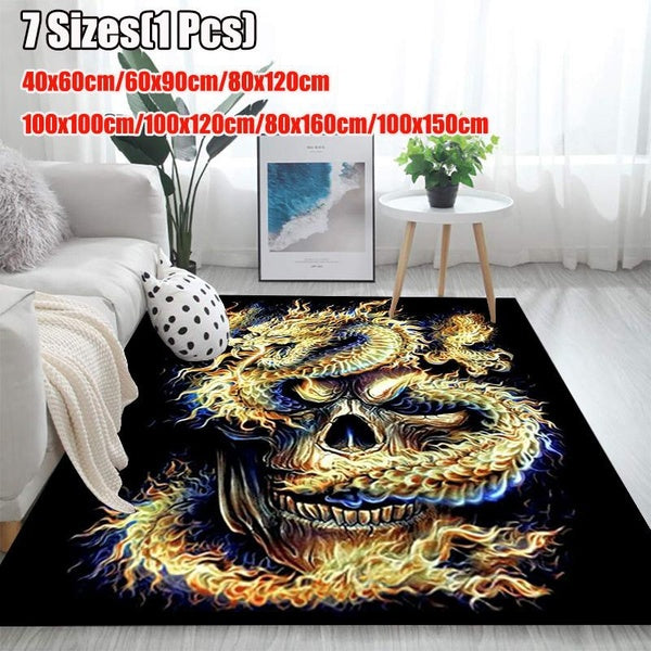 3D Patterned Area Mat Rectangular Flame Skull Carpet Dragon Pattern Modern Non-slip Decorative Floor Mat Teppich 7 Sizes 40X60cm-60x90cm-80x120cm-100