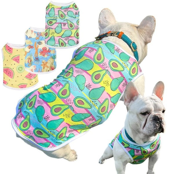 Summer Pet Print Vest, Dog Shirts Quick Dry Soft Stretchy Dog T-Shirts With Reflective Label Tank Top Sleeveless Vest Sun Protection Dog Clothes For