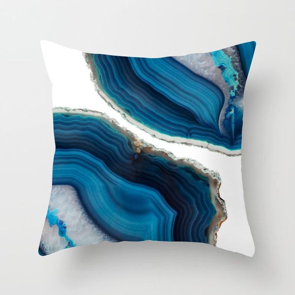 2020 New Blue Abstract Printing Pillow, Peach Skin Cushion, Car Cushion Pillowcase [pillow Core Not Included]