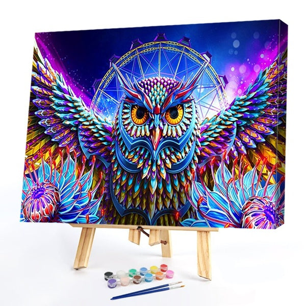 Color Owl FIYO Diy Oil Paint by Numbers Kits for Adults and Kids Beginner on Canvas Fashion Oil Painting Wall Art for Gift( No Frame )