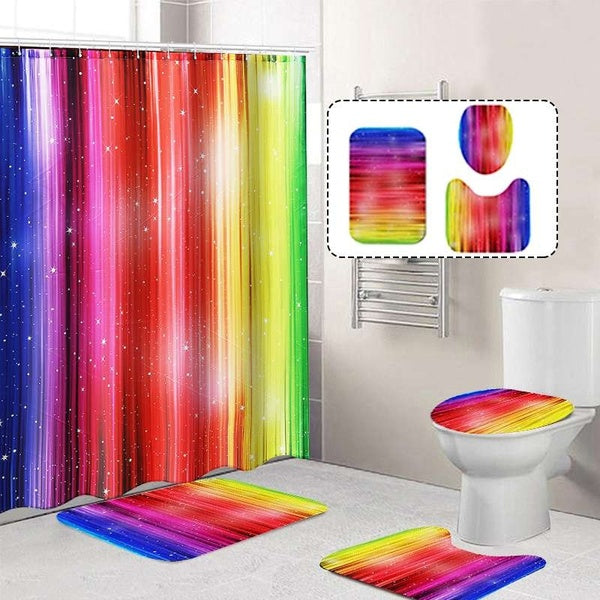 1-3-4pcs Rainbow Colorful Waterproof Polyester Shower Curtains Bathroom Curtains Pedestal Rug Lid Toilet Cover Mat Set