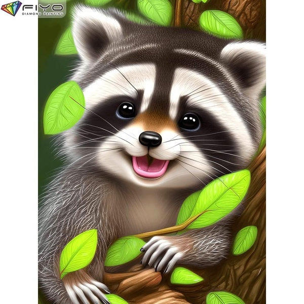 FIYO Raccoon DIY 5D Diamond Painting Full Drill with Number Kits Home and Kitchen Fashion Cross Stitch Embroidery Paintings Canvas Pictures Wall Deco