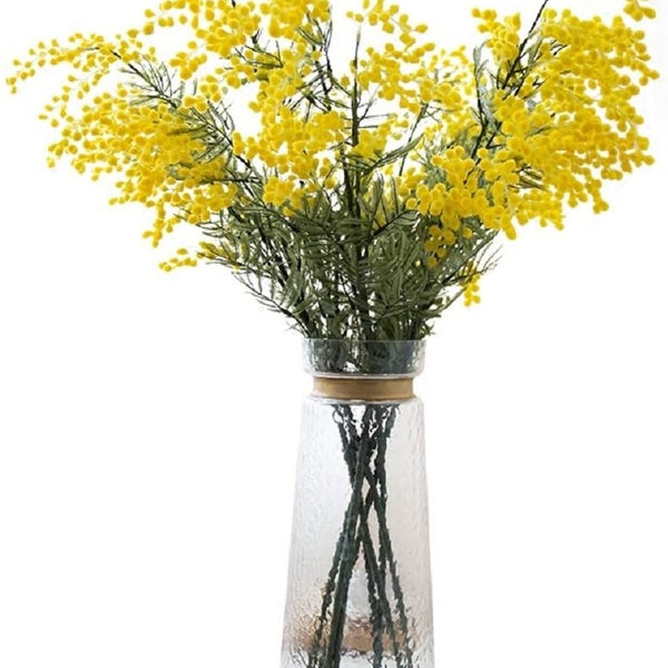 4pcs Mimosa Artificial Silk Flowers Fake Plants Branches Spray Pudica Acacia Bouquet Home Wedding Fall Decoration (Yellow)