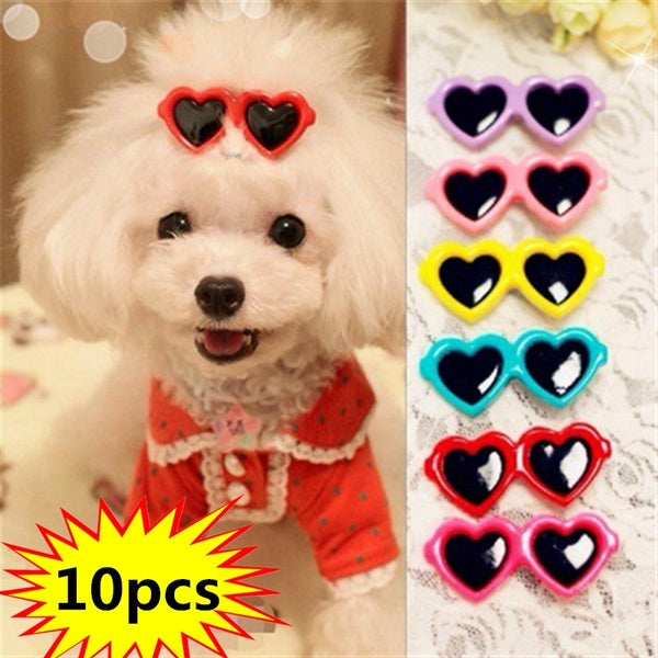 10pcs Pet Lovely Heart Sunglasses Hairpins Pet Dog Bows Hair Clips for Puppy Dogs Cat Cute Hair Accessories