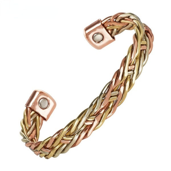 Pure Copper Bracelets Magnetic Therapy Twisted Rose Adjustable High Magnet Cuff Bangles Health Energy Jewelry Resizable