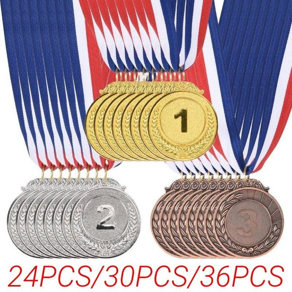 24pcs-30pcs-36pcs Gold Silver Bronze Award Metals Olympic Style Award Medals 1st 2nd 3rd Prizes with Ribbon for Team Games Sports Competitions Matron Inn