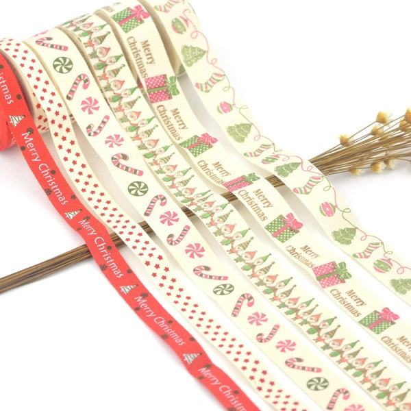 5m Cotton Merry Christmas Label Xmas Gifts Wrapping Ribbon for Handmade Items DIY Crafts & Sewing Accessories 10mm,15mm