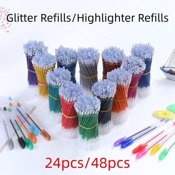 24pcs-48pcs 1mm Gel Pens Refills, Glitter Refills Highlighter Refills Metallic Ink Bold Point for Adults Coloring Books Scrapbooking Art Drawing Jour