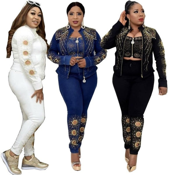 African Clothes for Women 2021 Summer African Women Plus Size Three Pieces Sets (coat+inner+pant)african Clothing