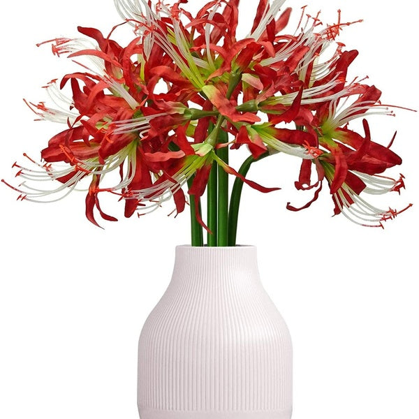 5 Pcs Artificial Flowers Spider Lilies Artificial Lycoris Bulbs with Long Stem Real Touch for Home Office Party Decorations (White & Red)