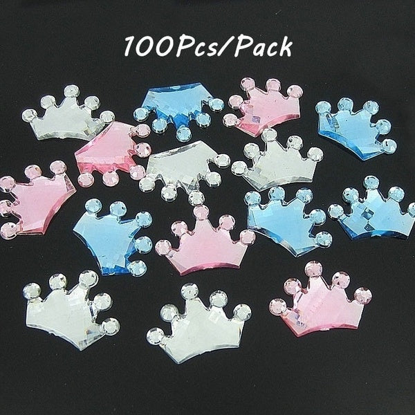 100Pcs Crown DIY Acrylic Rhinestone Flat Back Scrapbook Crafting Party Favors Embellishment 18mm x 13 mm
