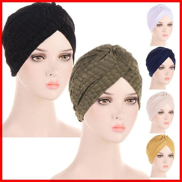 Fashion Bubble Wrinkle Crossing Pure Color Turban Bonnet Hat Hair Loss Cancer Chemo Cap For Women