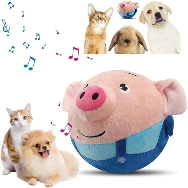Active Moving Pet Plush Toy Squeaky Moving Dog Ball Toy Interactive Dog Puppy Toys Washable Cartoon Pig Plush Sound Electronic Dog Toy Shake Bounce B