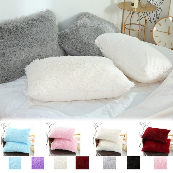 Faux Fur Soft Soild Decorative Pillowcase Fluffy Throw Pillow Cover Velvet Shaggy Plush Cushion Case Zipper Closure Queen Size 20X28 Inches,