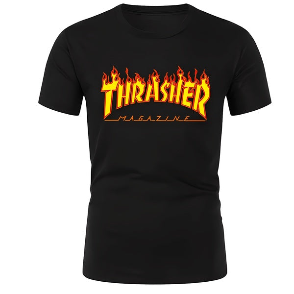Casual Thrasher Men's Flame Short Sleeve T Shirt Black Clothing Apparel Skateboarding