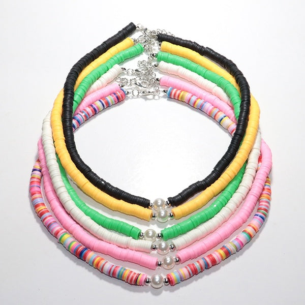 Boho Handmade Polymer Clay Choker Necklace Goth Imitation Pearl Short Neckless For Women Chocker Jewelry Collier Femme