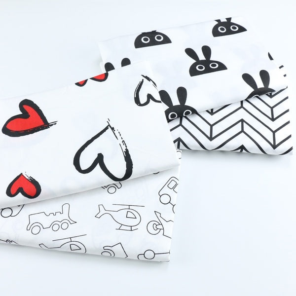 50*160cm Black and White Cartoon Peach Heart Shaped Printed Cloth Car Arrow Design Cotton Twill Fabric DIY Handmade Tecidos DIY Patchwork Telas Sewin