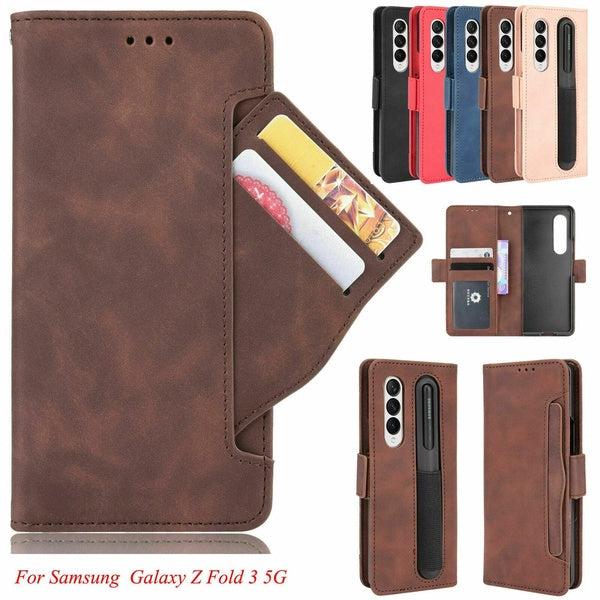 Étui de protection portefeuille en cuir de luxe avec fente pour carte, étui de protection pour Samsung Galaxy Z Fold 5 5G 4 3 Fold4 Fold3 5G Funda Sh
