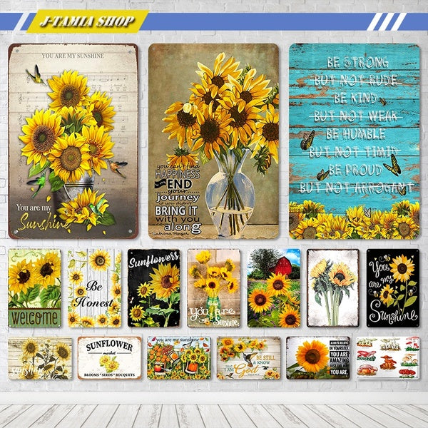Retro Sunflower Tin Signs Metal Posters Wall Signs For Kitchen Farm Bar Wall Decor