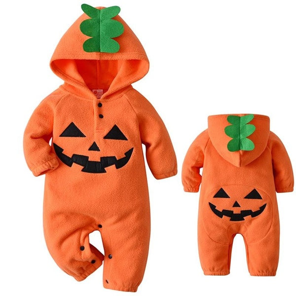 Autumn Winter Newborn Baby Halloween Pumpkin Funny Little Monster Jumpsuit Romper Creeper Baby Hooded Romper Bodysuit Pure Cotton Toddler Infant Clot