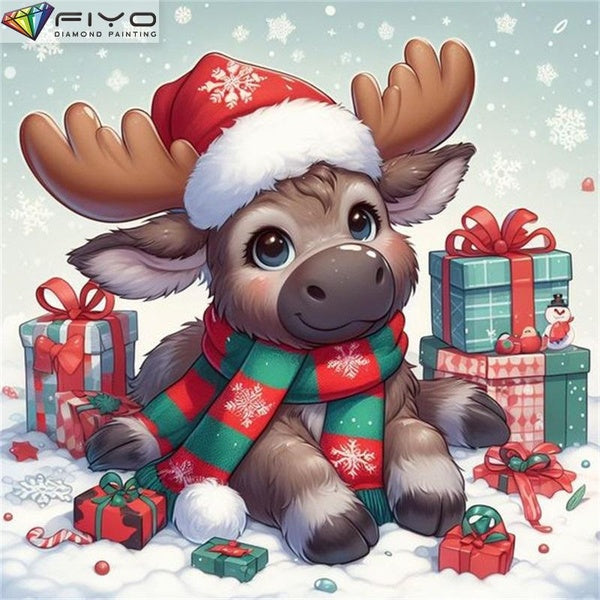 FIYO Christmas Cows DIY 5D Diamond Painting Full Drill with Number Kits Home and Kitchen Fashion Mosaic Diamond Painting Canvas Wall Decoration Gift