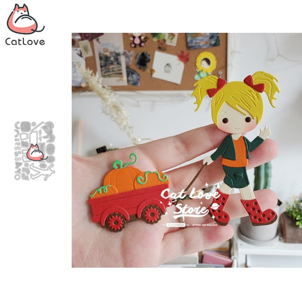 Catlove fille tirant chariot matrices de découpe en métal Scrapbooking moule pochoir découpes fabrication de cartes bricolage artisanat gaufrage nouv