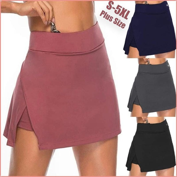 Women's Fashion Athletic Skirts Solid Color Running Tennis Skirts Gym Sports Workout Skirts High Waisted Skirts