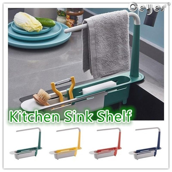 Ceyes Telescopic Kitchen Sink Shelf-Kitchen Sinks Organizer Soap Sponge Holder Sink Drain Rack Storage Basket Kitchen Gadgets Accessories Tool (Colo