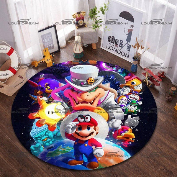 Round Cartoon Flannel Carpet Mario Home Decor Floor Mats Children's Bedroom Decorative Mat