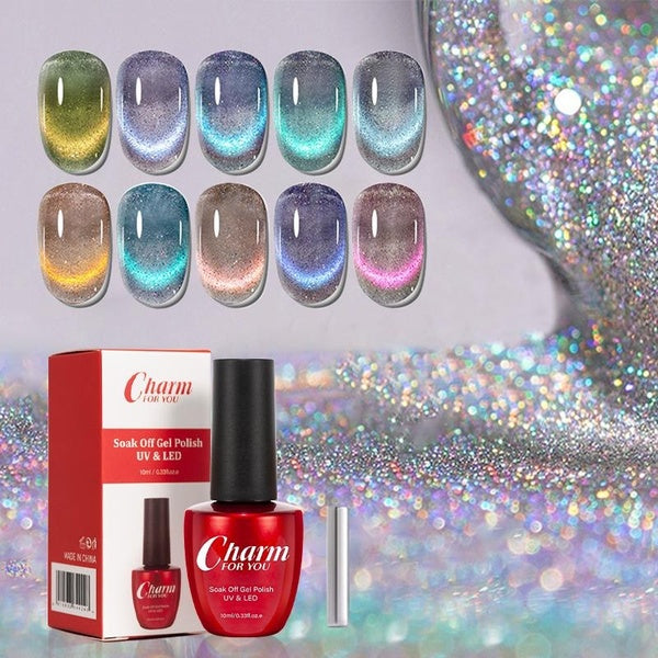 VERONNI 9D Cat Eye Gel Nail Polish, Galaxy Magnetic Gllitter Nail Gel Mermaid Shimmer Reflective Drawing Soak Off UV Gel for Nail Salon Home DIY Mani