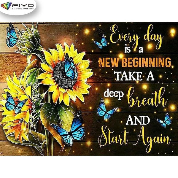 FIYO Sunflower Butterfly Diamond Painting Kits For Adults DIY 5D Diamond Mosaic Diamond Painting Home and Kitchen Fashion Canvas Pictures Wall Decora