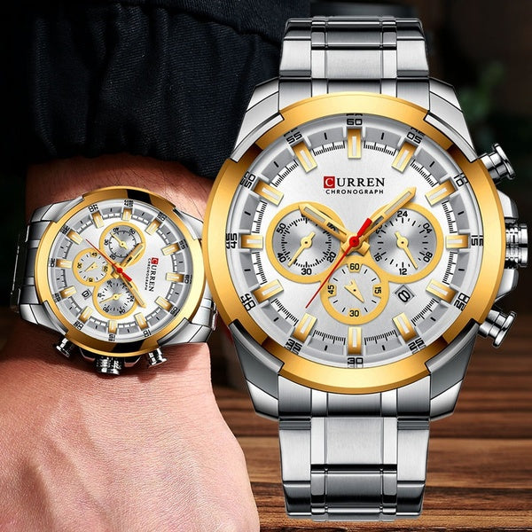 CURREN 8361 luxe en acier inoxydable hommes montres affaires classique Sport étanche chronographe Date Quartz montre-bracelet hommes