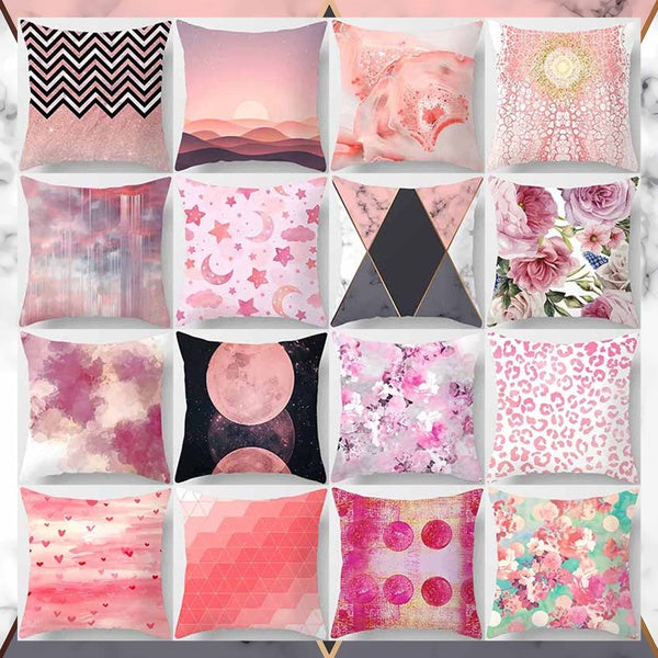Girly pink base tone printing square pillowcase, used for home decoration, car sofa cushion cover(45cm * 45cm)